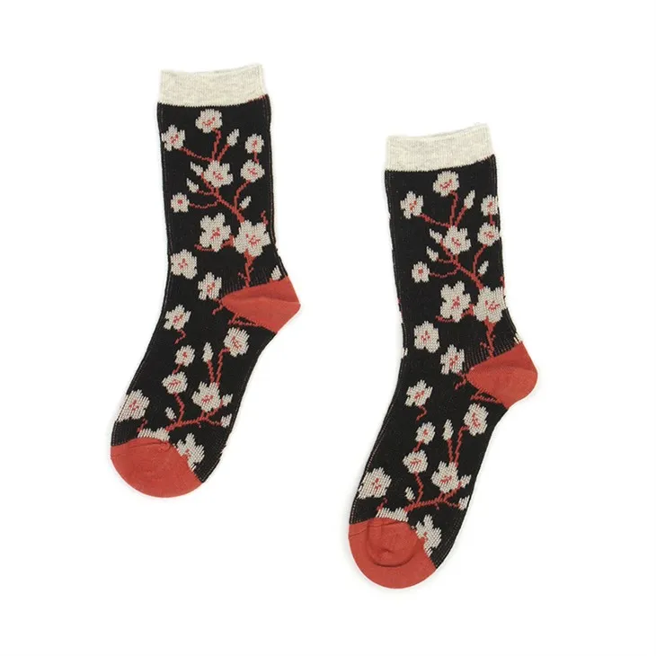 Chaussettes en coton à fleurs noires