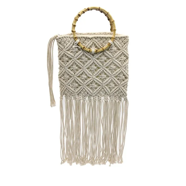 Sac crocheté en bambou de taille moyenne