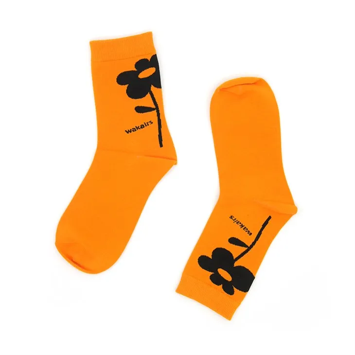 Chaussettes en coton à fleurs orange