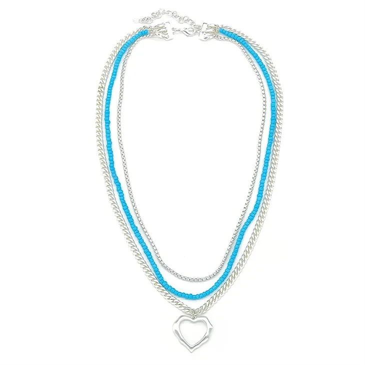 Ensemble de colliers coeur goutte en argent