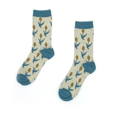 Chaussettes en coton à fleurs bleues